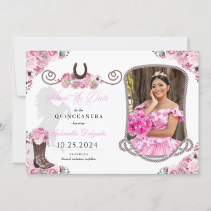 Western Pink Quinceañera Save the Date Foto Einladung