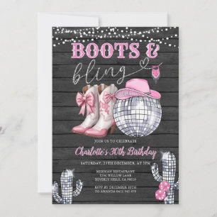 Western Pink Stiefel & Bling Cowgirl Cactus Birthd Einladung
