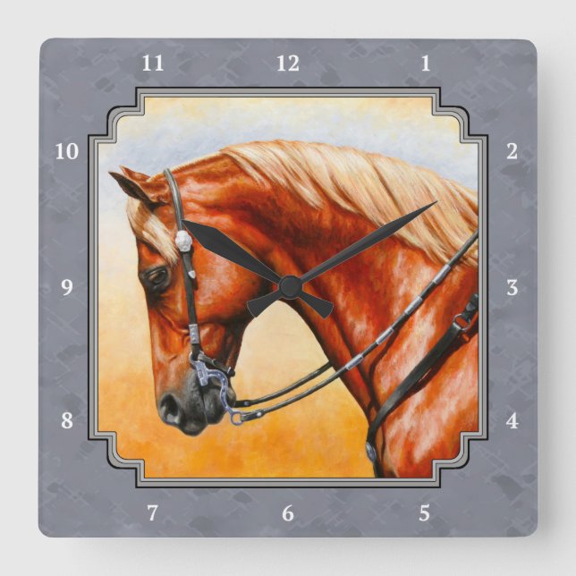 Western Pleasure Quarter Horse Gray Quadratische Wanduhr (Vorderseite)