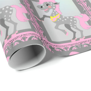 Western Polka Dot Cartoon Pferd Pink Bandana Geschenkpapier