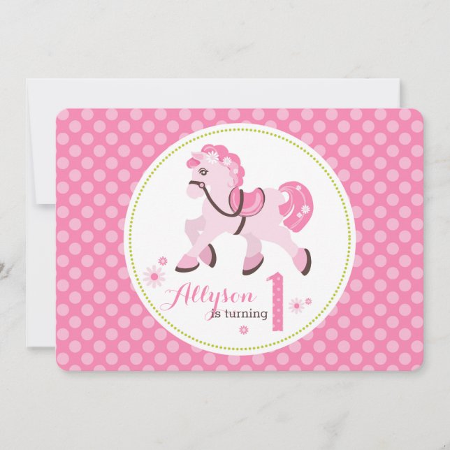 Western Pony Polka Dots Geburtstag Einladung (Vorderseite)