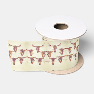 Western Print Bull Skulls Brown Beige Land Satinband