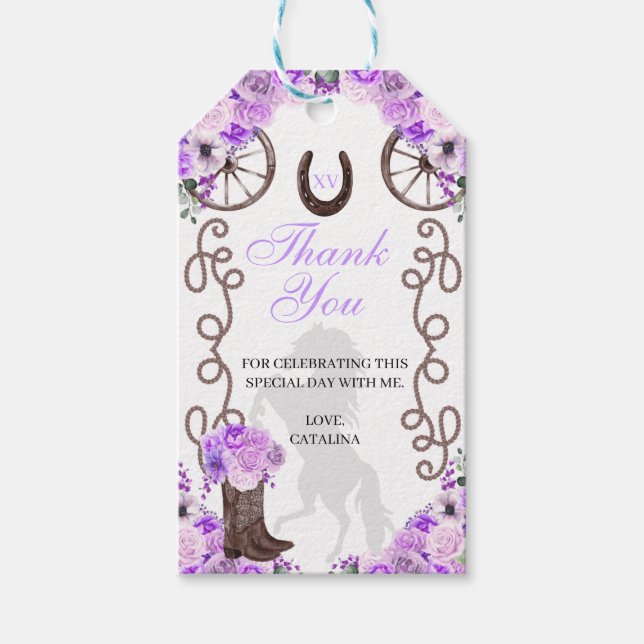 Western Purple Ranchero Quinceanera Étiquettes cad (Devant)