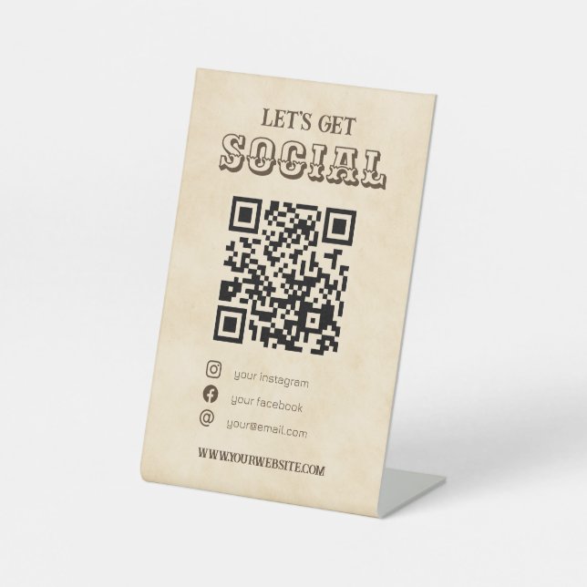 Western QR Code Süd scanne mich Social Media Sockelschild (Vorderseite)