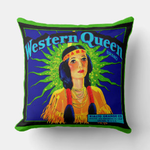 Western Queen orange crate label print Kissen