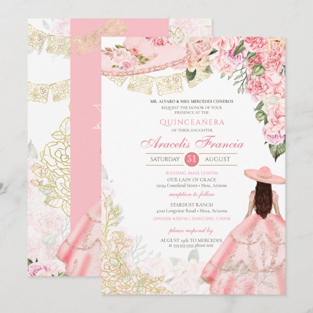 Western Quinceanera Einladung (Vorne/Hinten)
