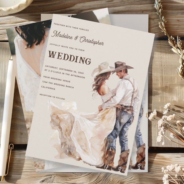 Western Ranch Couple Foto Einladung zur Hochzeit (Von Creator hochgeladen)