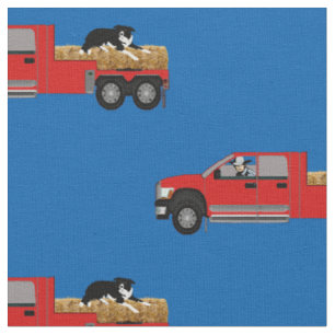 Western Ranch Cowboy In Lkw mit Hay und Hund Stoff