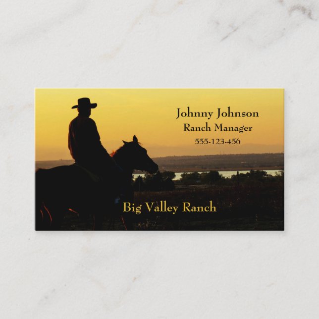 Western Ranch Cowboy Sunset Business Cards Visitenkarte (Vorderseite)