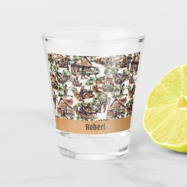 Western Ranch oder Landbewirtschaftungslandschaft  Schnapsglas (Vorderseite)