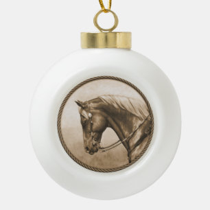 Western Ranch Pferd Altes Foto Sepia Keramik Kugel-Ornament