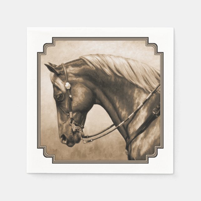 Western Ranch Pferd Altes Foto Sepia Serviette (Vorderseite)