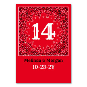 Western Red Bandana Personalisiert Wedding Tischnummer