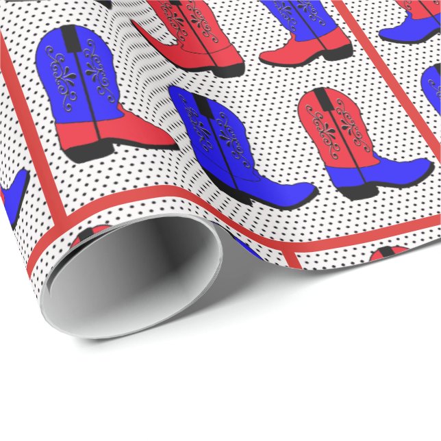 Western Red?Blue Cowboy Boots Geschenkpapier (Rolleneckpunkt)