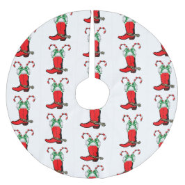 Western Red Cowboy Stiefel und Candy Canes Polyester Weihnachtsbaumdecke