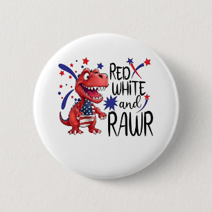 Western Red White Rawr Dinosaur Button