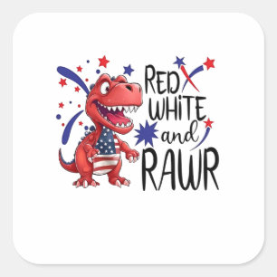 Western Red White Rawr Dinosaur Quadratischer Aufkleber