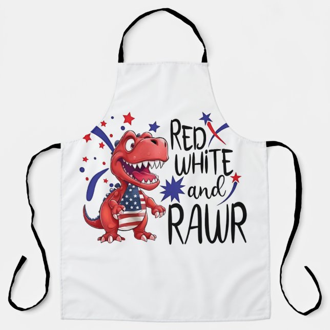 Western Red White Rawr Dinosaur Schürze (Vorderseite)
