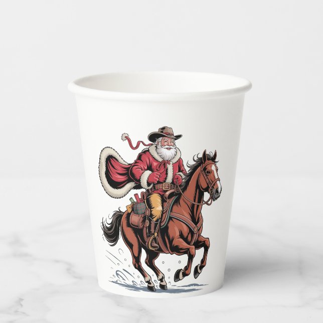 Western Reiten Rodeo Pferd Cowboy Weihnachten Pappbecher (Vorderseite)