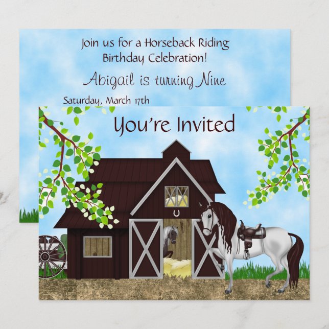Western Reitstall zum Geburtstag Einladung (Vorne/Hinten)