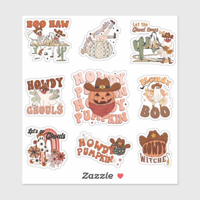 Western Retro Funny Halloween Aufkleber (Blatt)