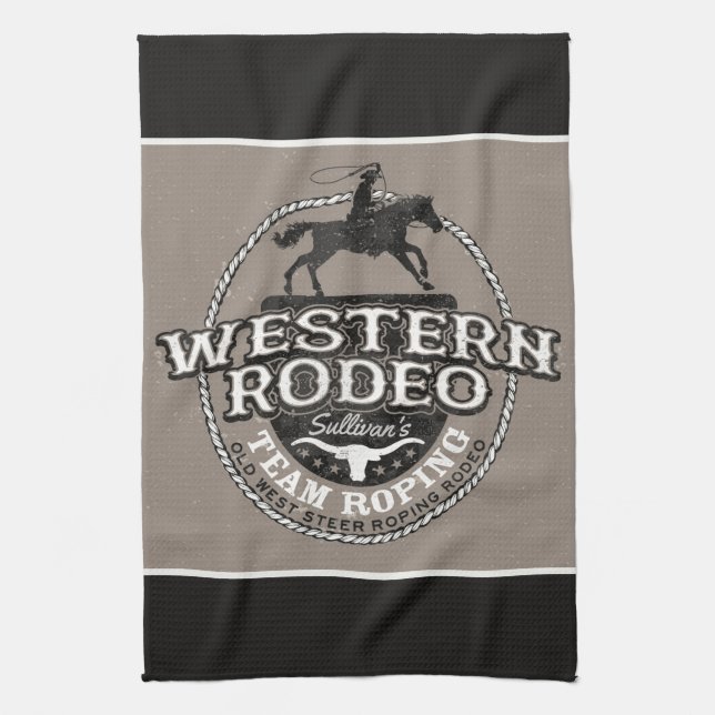 Western Rodeo ADD NAME Old West Steer Roping Roper Geschirrtuch (Vertikal)