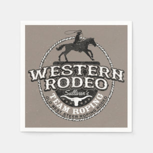 Western Rodeo ADD NAME Old West Steer Roping Roper Serviette
