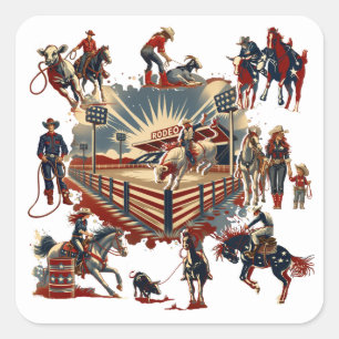 Western Rodeo Arena Cowboy Cowgirl Rodeo Events Quadratischer Aufkleber