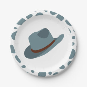 Western Rodeo Blue Cowboy Birthday Pappteller
