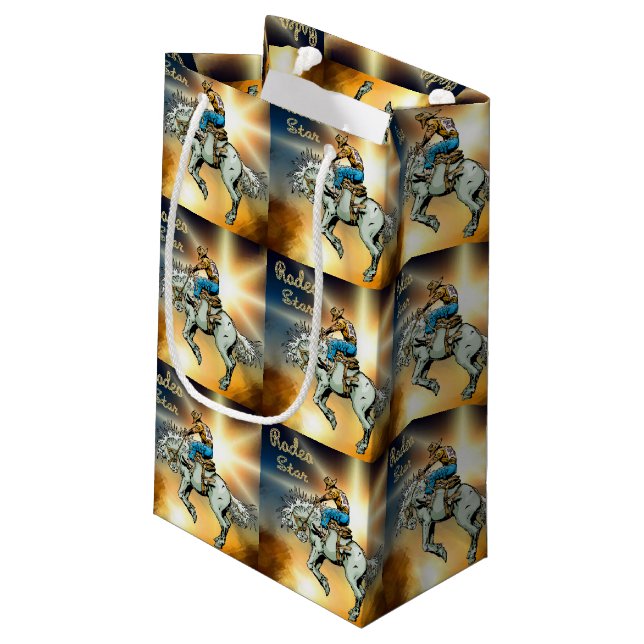 Western Rodeo Bronc Rider Geschenktasche Kleine Geschenktüte (Rückseite Schrägansicht)