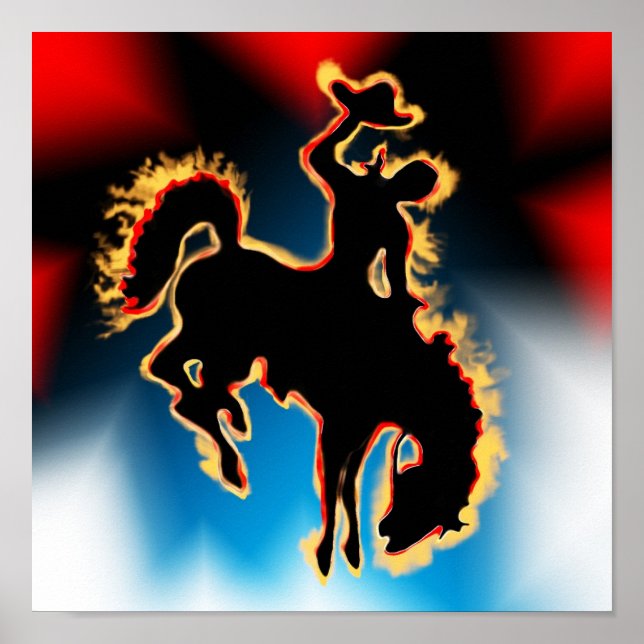 Western Rodeo Bucking Bronco Pferd und Cowboy Poster (Vorne)