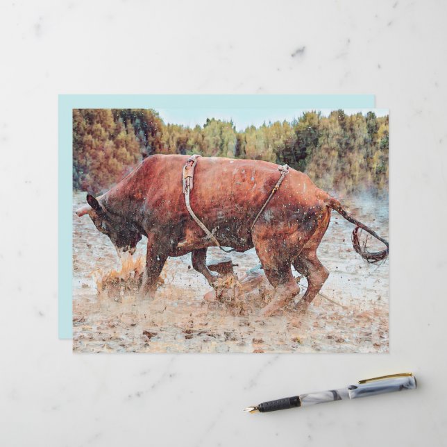 Western Rodeo Bull Country Cowboy Vintag rustikal (Vorderseite/Rückseite Beispiel)