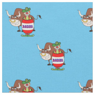 Western-Rodeo-Clown im Fass und in Stier-Cartoon Stoff