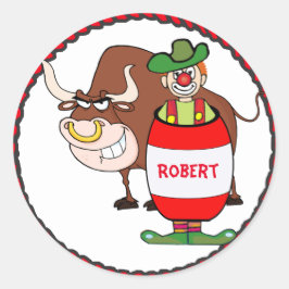 Western Rodeo Clown und Bull personalisieren Runder Aufkleber