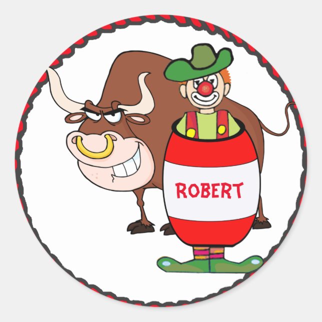 Western Rodeo Clown und Bull personalisieren Runder Aufkleber (Vorderseite)
