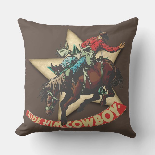Western Rodeo Cowboy Bronc Rider Rider 'em Cowboy Kissen (Vorderseite)