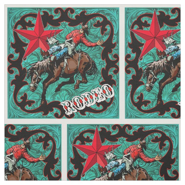 Western Rodeo Cowboy Bronc Riding Imitate Leather Stoff (Muster)