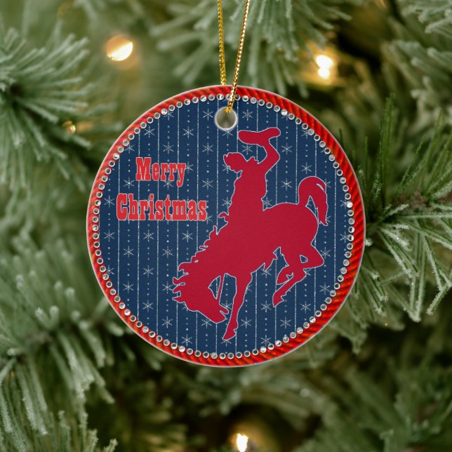 Western Rodeo Cowboy Bronc Riding Weihnachten Keramik Ornament (Baum)