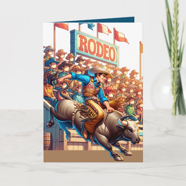 Western Rodeo Cowboy Bull Reiten Custom Karte (Vorderseite)