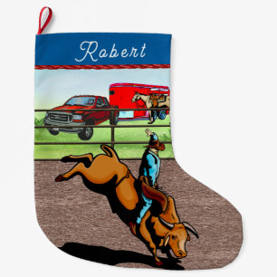 Western Rodeo Cowboy Bull Riding Großer Weihnachtsstrumpf