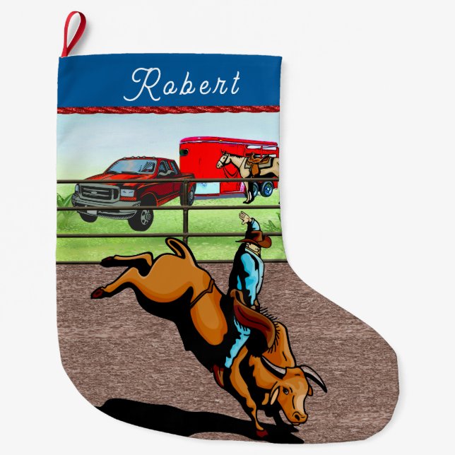 Western Rodeo Cowboy Bull Riding Großer Weihnachtsstrumpf (Vorderseite)