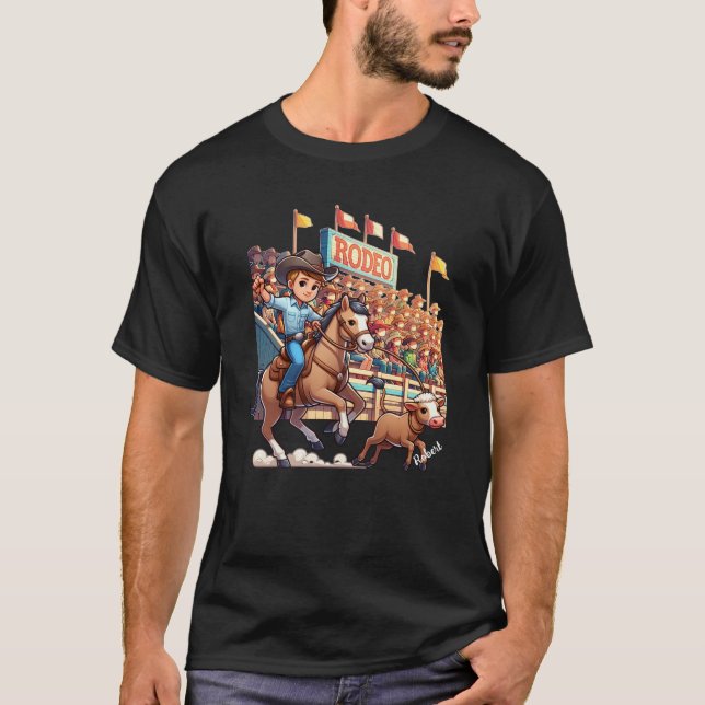 Western Rodeo Cowboy Calf Roping Custom T-Shirt (Vorderseite)