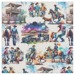 Western Rodeo Cowboy Calf Roping Stoff