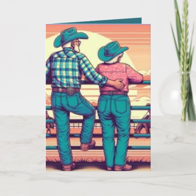 Western Rodeo Cowboy Cowgirl Custom Anniversary Karte (Vorderseite)