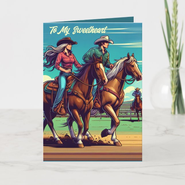 Western Rodeo Cowboy Cowgirl Custom Sweetheart Karte (Vorderseite)