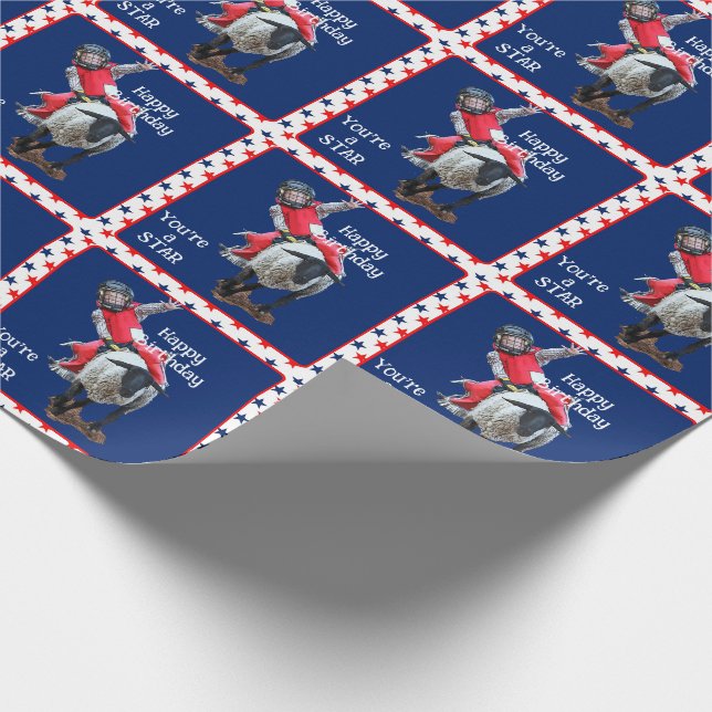 Western Rodeo Cowboy Cowgirl Mutton Busting Birthd Geschenkpapier (Ecke)