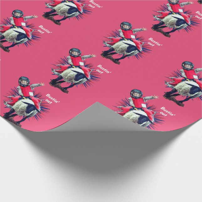 Western Rodeo Cowboy Cowgirl Mutton Busting Geschenkpapier (Ecke)