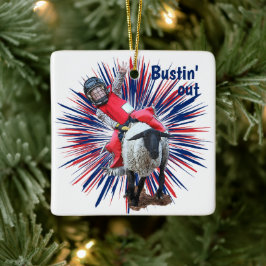 Western Rodeo Cowboy Cowgirl Mutton Busting Keramikornament