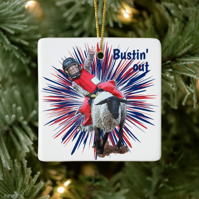Western Rodeo Cowboy Cowgirl Mutton Busting Keramikornament (Baum)
