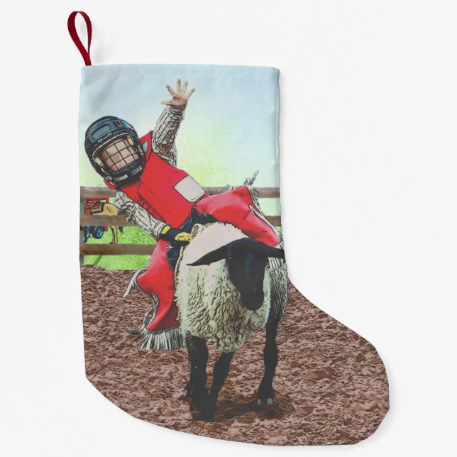 Western Rodeo Cowboy Cowgirl Mutton Busting Kleiner Weihnachtsstrumpf (Vorderseite)
